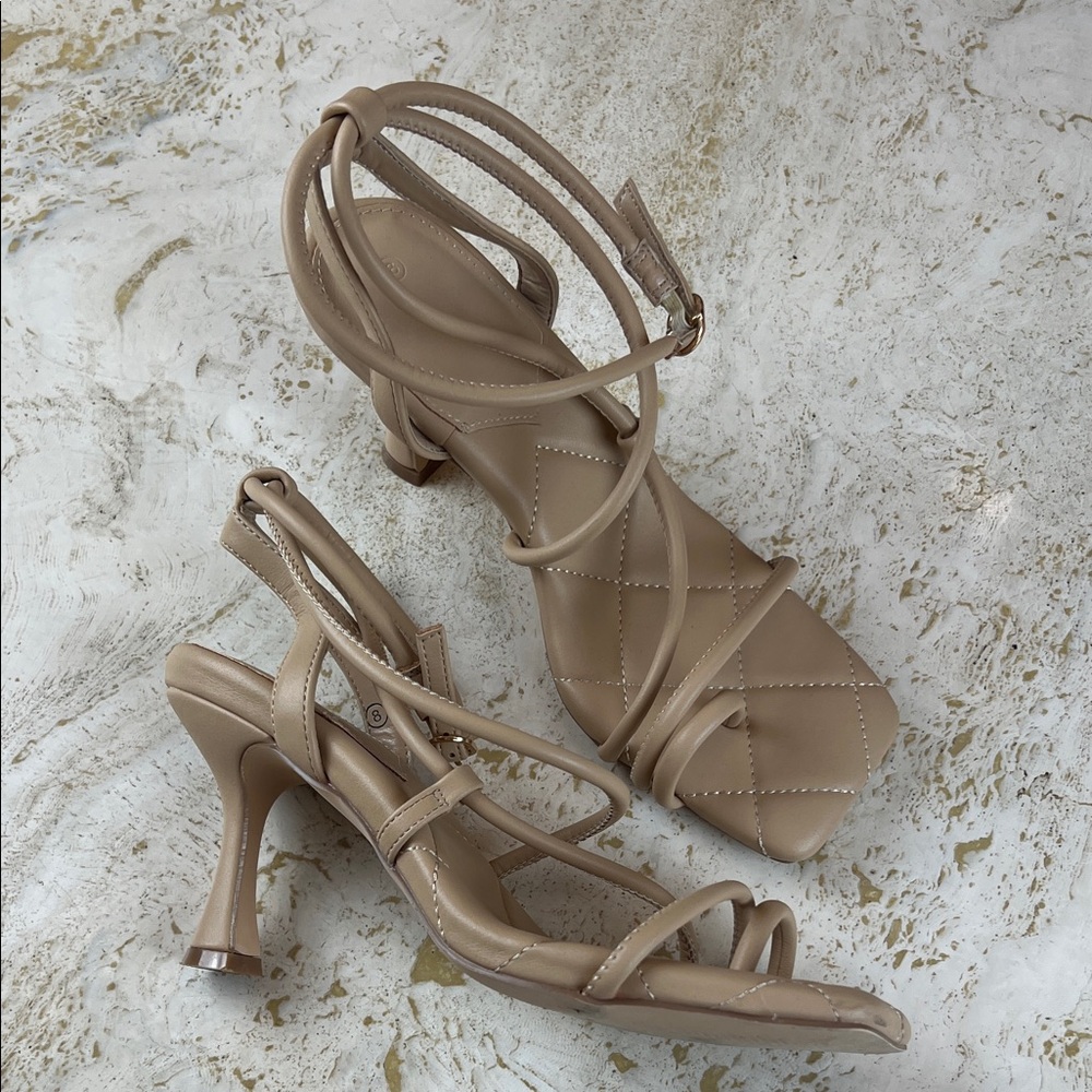 Women's Strappy Heeled Sandals in Nude